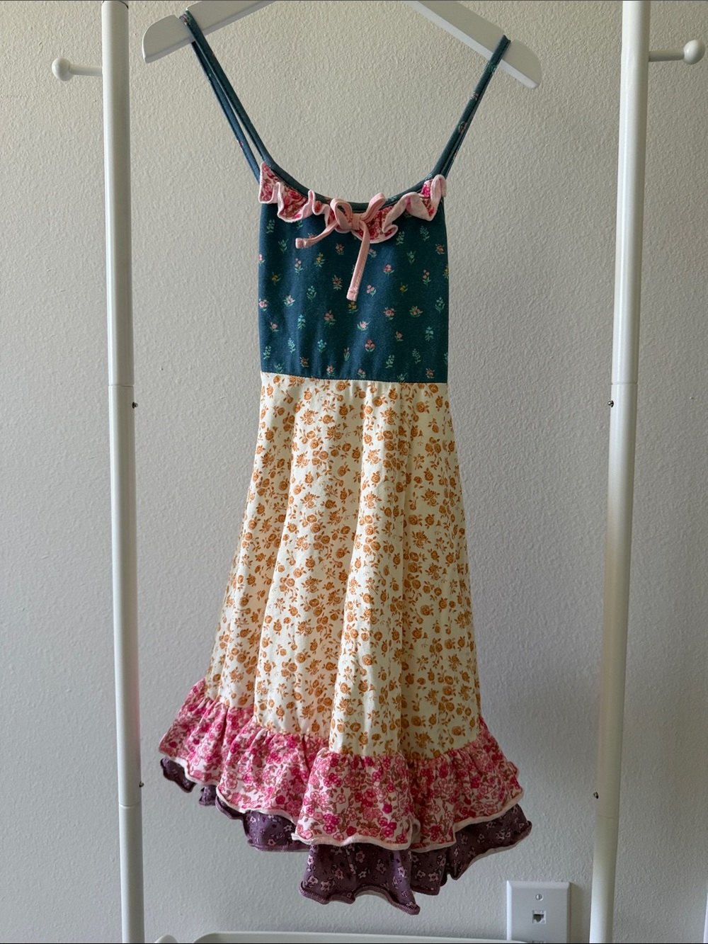 SweetHoney Teal, Cream & Pink Floral Ruffle Maxi Dress